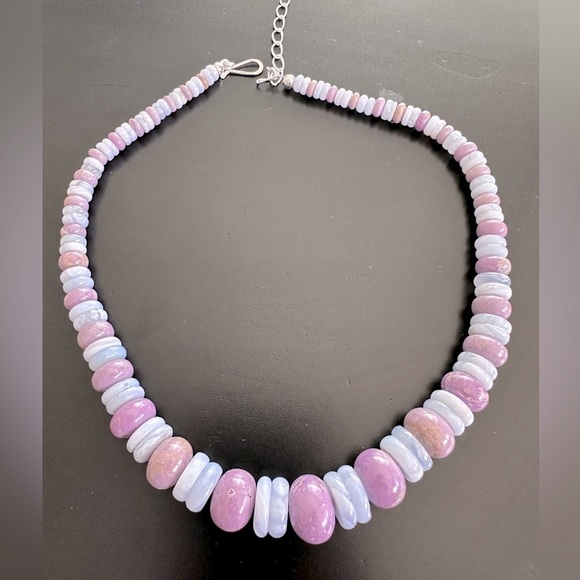 925 Silver 18" Phosphosiderite & Blue Lace Agate Beaded by Jay King - Picture 5 of 12